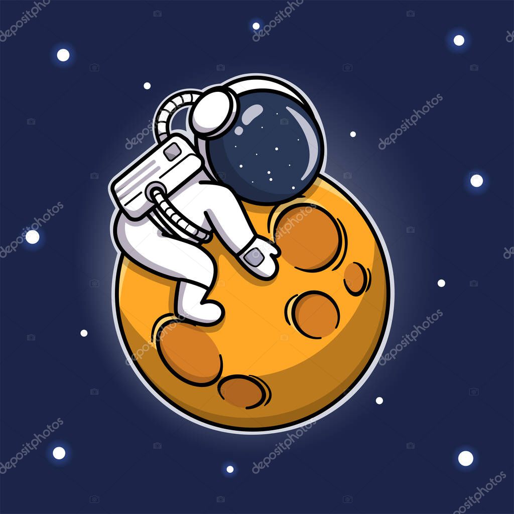 Cute Astronaut Hugging The Moon