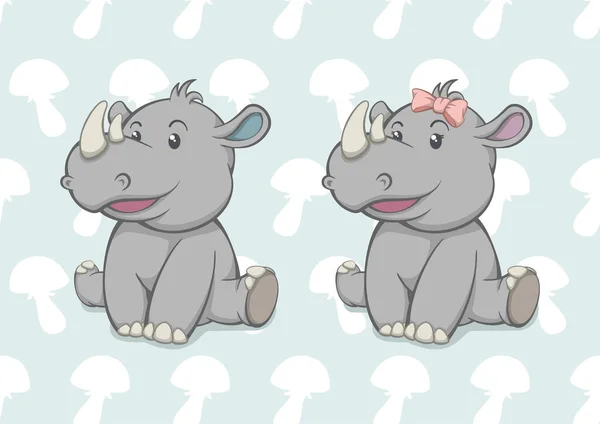 Мультфильм Baby Rhinoceros Boy Girl — стоковый вектор