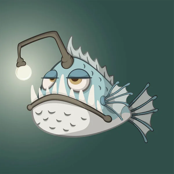 Lustige Angler Fisch Cartoon Figur — Stockvektor