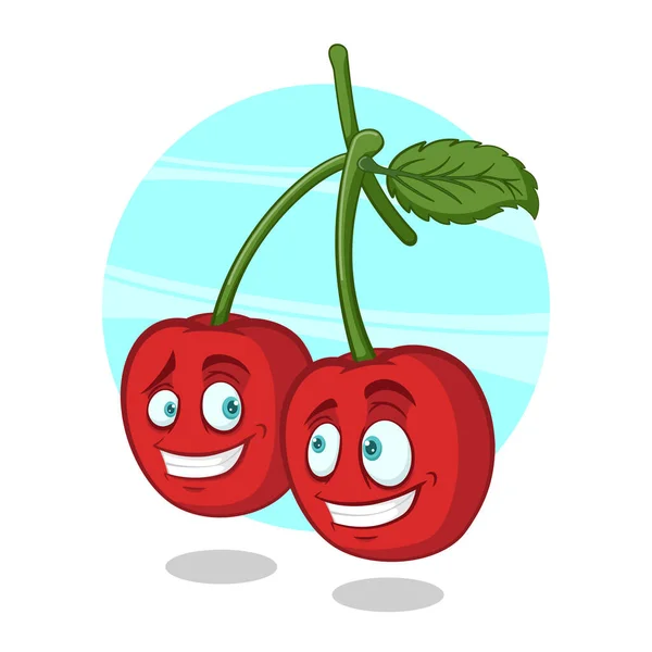 Twin Cherry Personnage Bande Dessinée Sourire — Image vectorielle