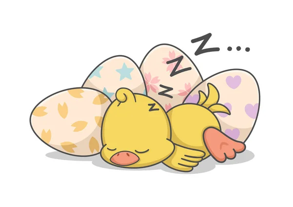 Lindo Pollo Durmiendo Por Los Huevos Pascua — Archivo Imágenes Vectoriales