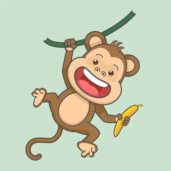 Cute Wiszące Małpa Gospodarstwa Banan — Wektor stockowy