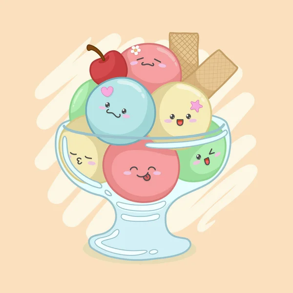 Kawaii dondurması kasede.