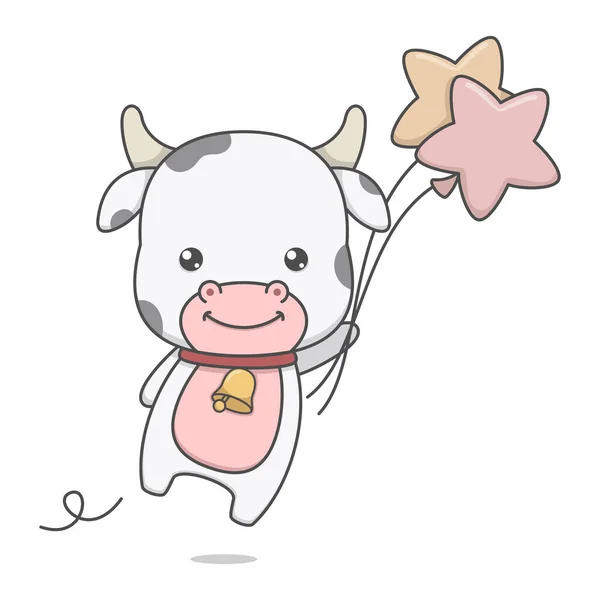 Cute Charakter Krowy Balonem — Wektor stockowy