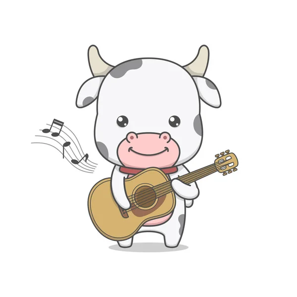 Lindo Personaje Vaca Tocando Guitarra — Vector de stock