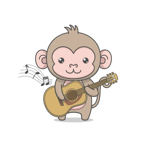 Cute Małpa Postać Gra Gitarze — Wektor stockowy