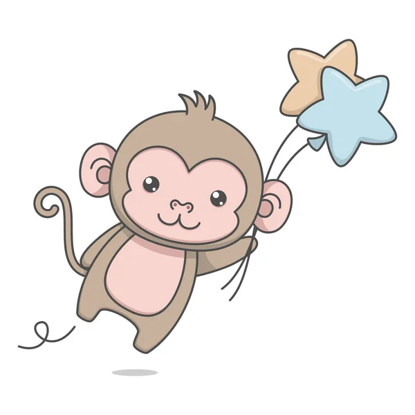 Cute Małpa Postać Balonem — Wektor stockowy