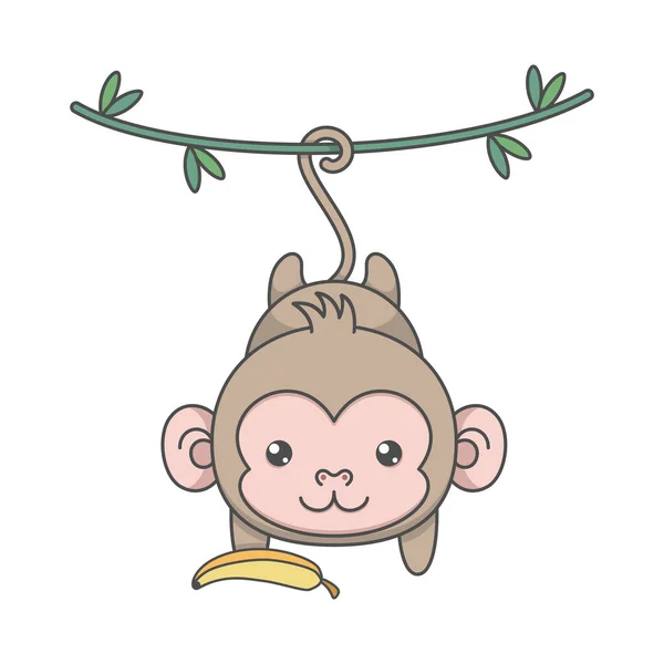 Cute Monkey Wiszące Bananem — Wektor stockowy