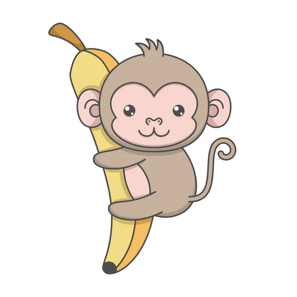 Słodkie Małpa Przytulanie Duży Banan — Wektor stockowy