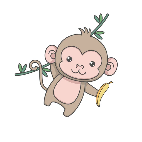 Cute Monkey Swinging Bananem — Wektor stockowy