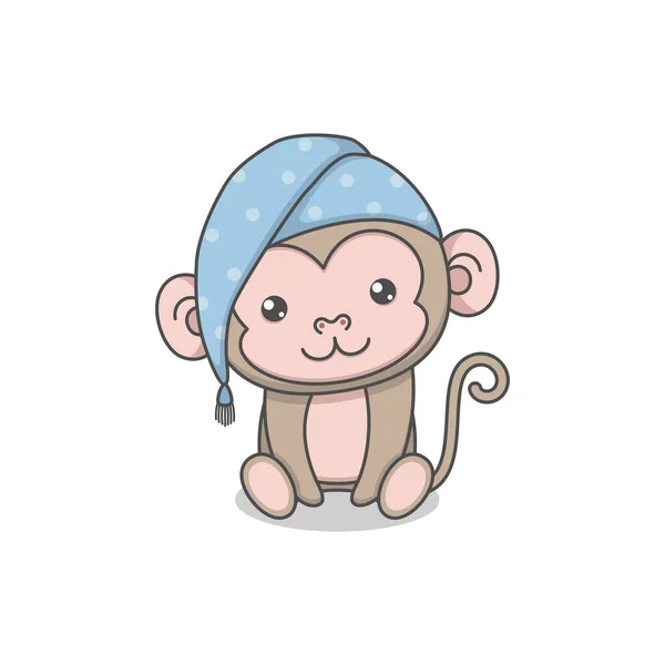 Cute Monkey Noszenie Śpiącej Czapki — Wektor stockowy