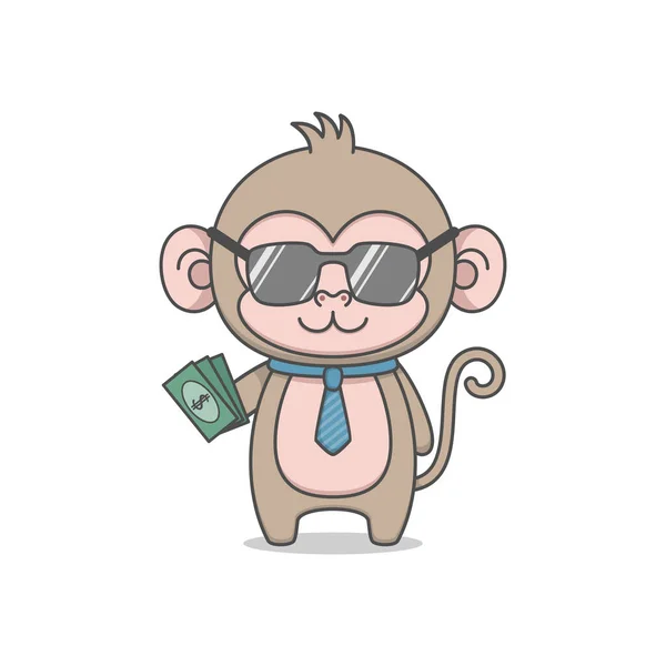 Cute Monkey Okularami Przeciwsłonecznymi Pieniądze — Wektor stockowy