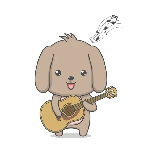 かわいい子犬犬 ギターを弾く — ストックベクタ