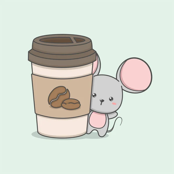 Souris Mignonne Avec Tasse Café — Image vectorielle