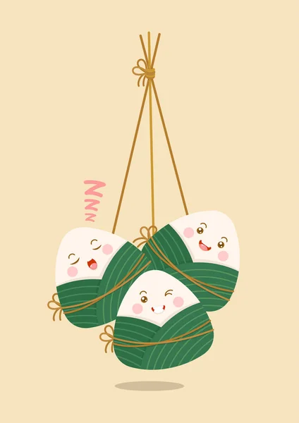 Zongzi Sticky Rice Dumplings Characters — Stock Vector