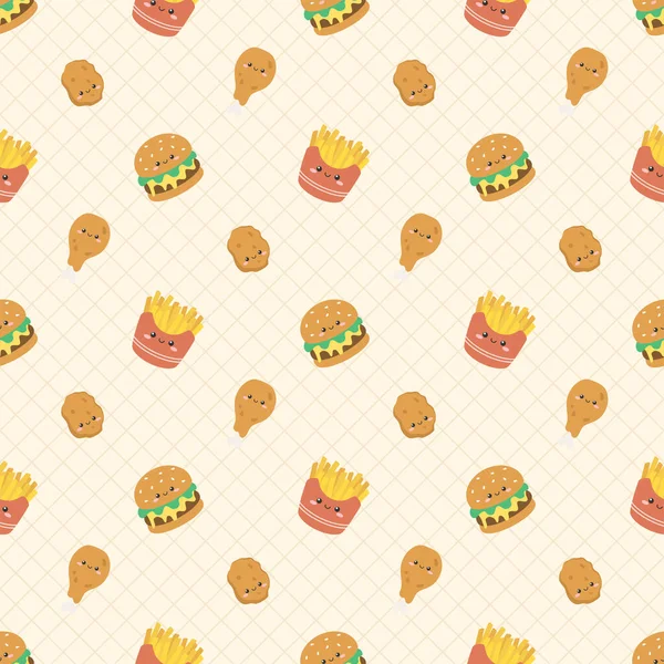 Schattig Fast Food Naadloos Patroon — Stockvector