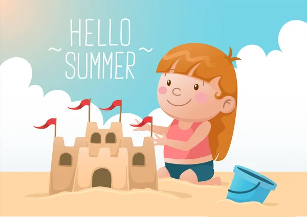 Kumdan kale inşa eden tatlı kız. Merhaba yaz.