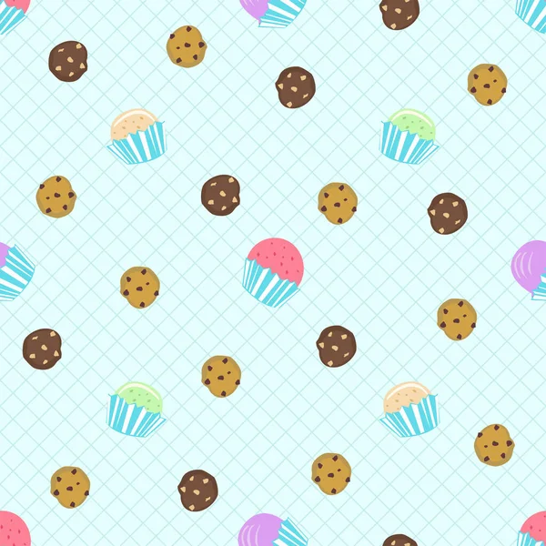 Cookies Cup Cakes Seamless Pattern — Stock Vector