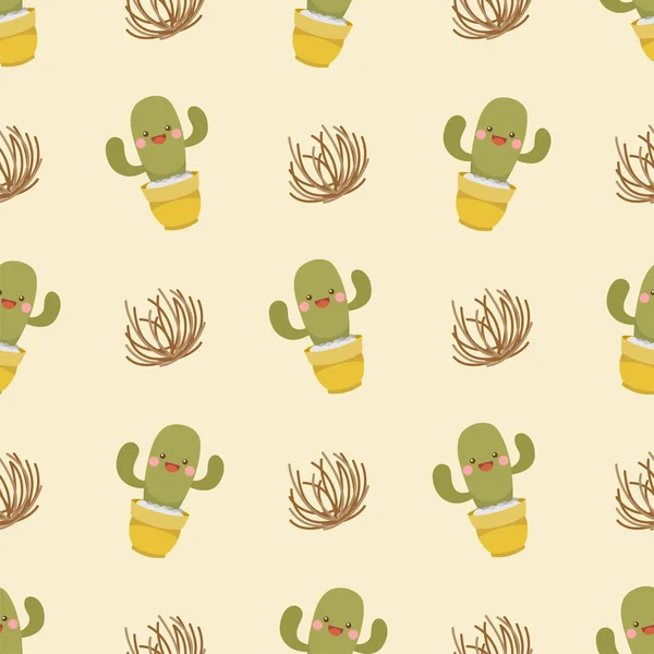 Söt Kaktus Tecknad Karaktär Och Tumbleweed Sömlöst Mönster — Stock vektor