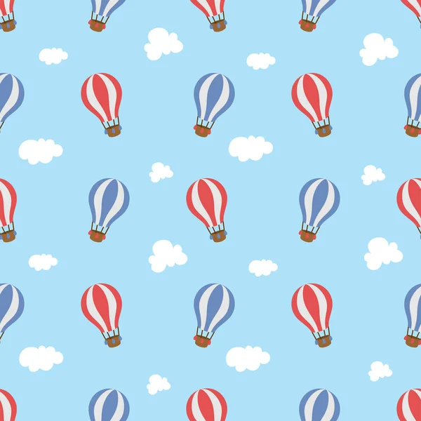 Χαριτωμένο Αερόστατο Θερμού Αέρα Στον Ουρανό Απρόσκοπτη Μοτίβο — Διανυσματικό Αρχείο