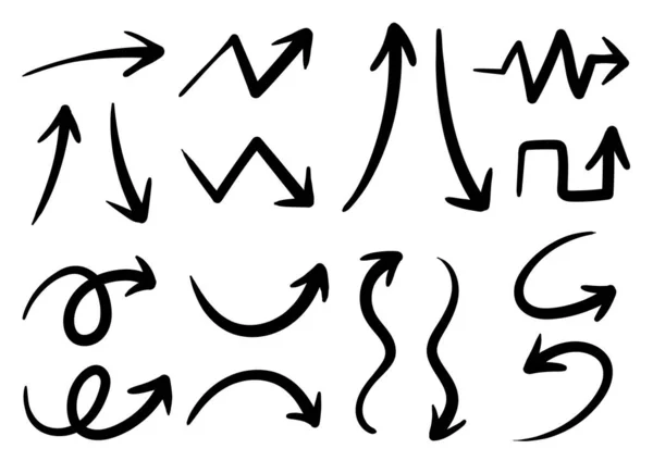 Setas Desenhadas Mão Livre Isoladas Fundo Branco Para Elementos Infográficos —  Vetores de Stock