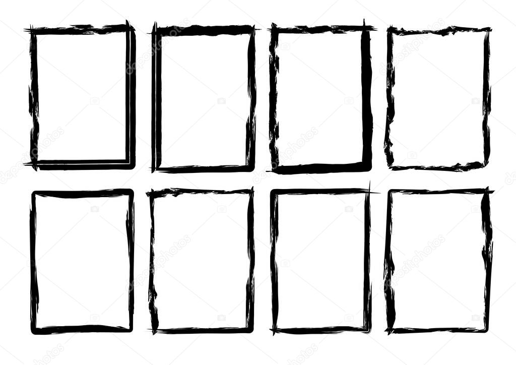 Isolated Rectangle Grunge Brush Border Frames Collection Set. Premium Vector