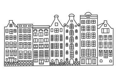 Freehand Hollanda Şehir Binası Doodle Sanat 'ı çizdi. Premium Vektörü.