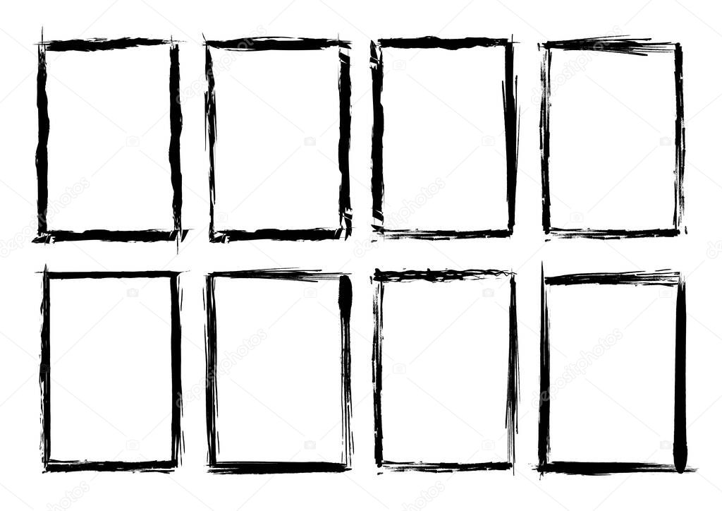 Isolated Rectangle Grunge Brush Border Frames Collection Set. Premium Vector