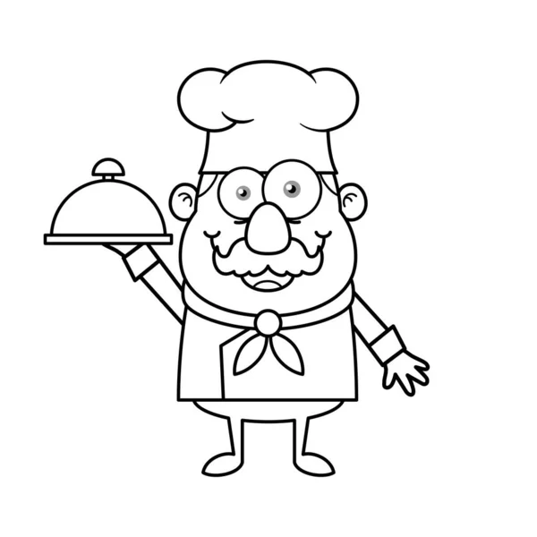 Black White Chef Maskot Logo Cartoon Character Holding Deska — Stockový vektor