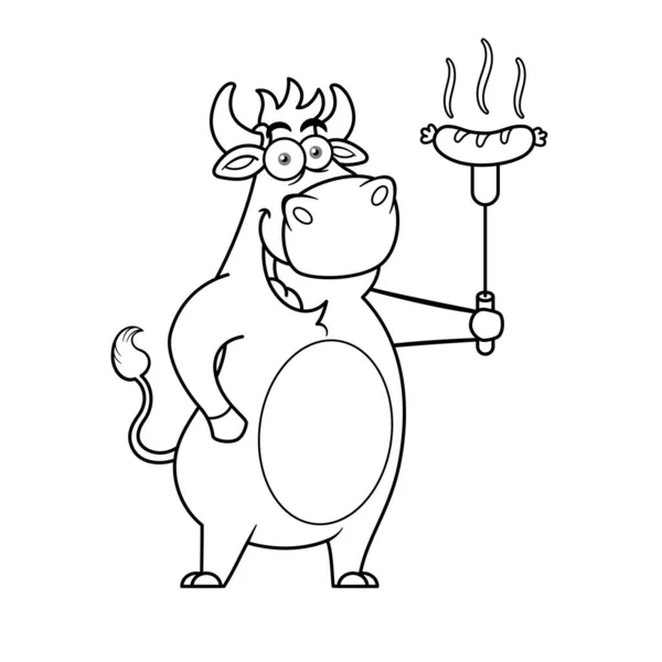 Vaca Negra Blanca Con Logotipo Mascota Salchicha — Vector de stock