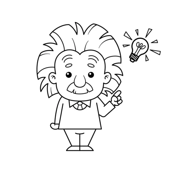 Zwart Wit Albert Einstein Cartoon Karakter Heeft Idee — Stockvector