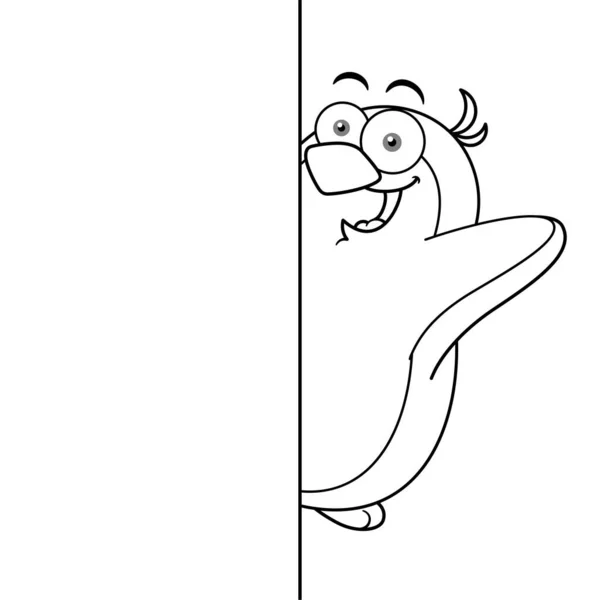 Cartoon Penguin Mascotte Karakter Verbergen Outline — Stockvector
