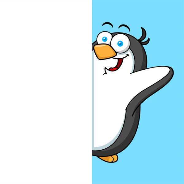 Cartoon Penguin Mascot Character Hiding — Stock Vector