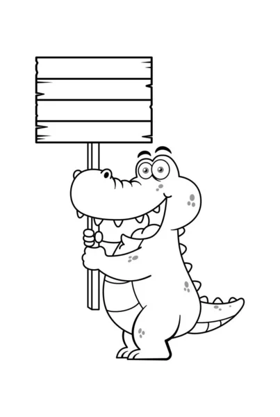 Αστεία Crocodile Cartoon Character Holding Board Περίγραμμα Premium Vector — Διανυσματικό Αρχείο