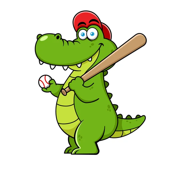 Joueur Baseball Drôle Crocodile Personnage Bande Dessinée Premium Vecteur — Image vectorielle