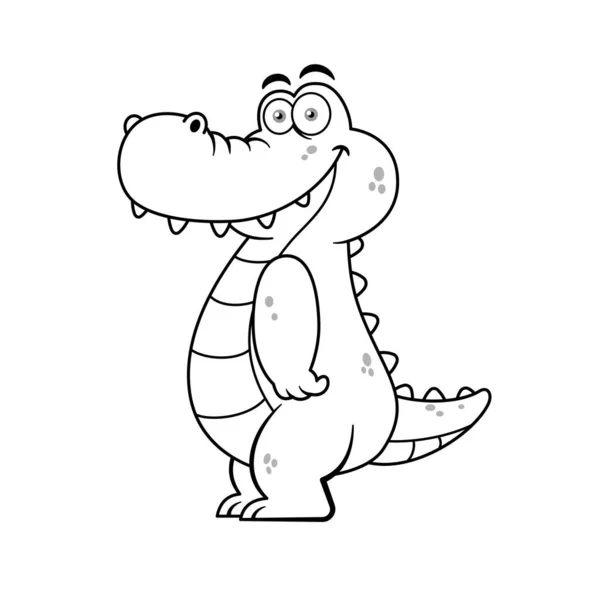 Funny Crocodile Cartoon Character Outline Premium Vector — Stockový vektor