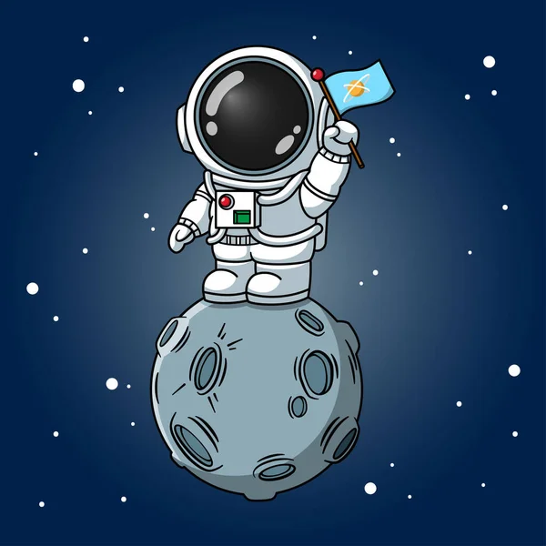 Cute Astronaut Holding Flag Moon — Wektor stockowy