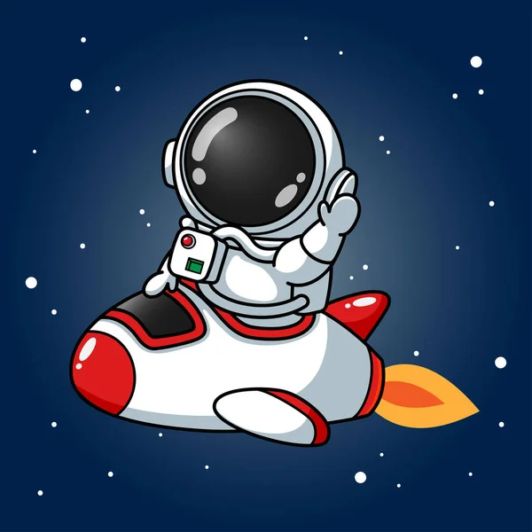 Niedliche Astronautin Auf Raumschiff — Stockvektor