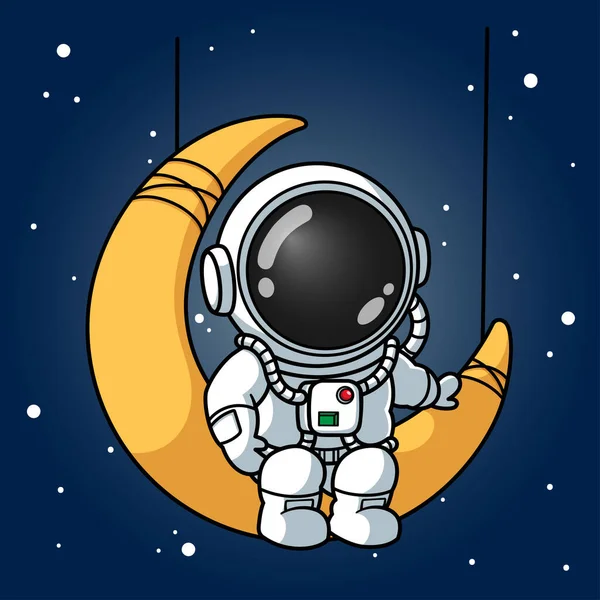 Niedliche Astronautin Sitzt Auf Der Mondsichel — Stockvektor