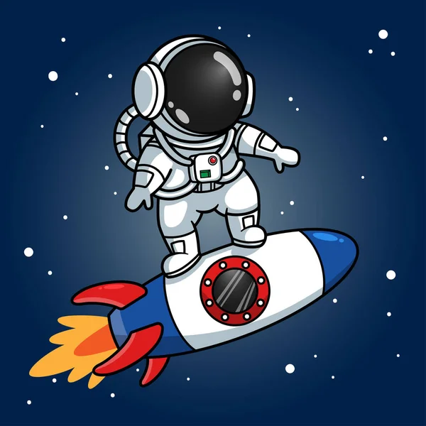 ロケットでかわいい宇宙飛行士スケート — ストックベクタ