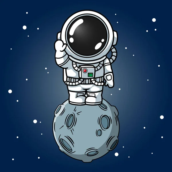 Schattige Astronaut Staand Maan — Stockvector