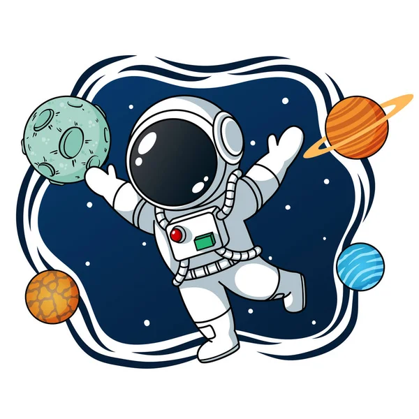 Astronaut Planets Space — Stock Vector