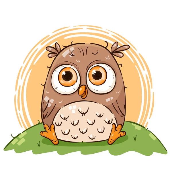 Cute Baby Owl Hand Drawn Style — Stock Vector