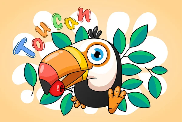 Cute Toucan Bird Plant Background — Stock Vector