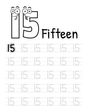 Number Tracing Book Interior For Kids. Children Writing Worksheet. Premium Vector Elements 15.