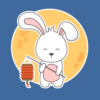 cute mid autumn festival bunny rabbit holding lantern