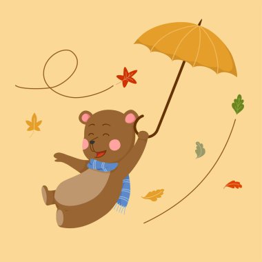 cute cartoon bear fly with umbrella