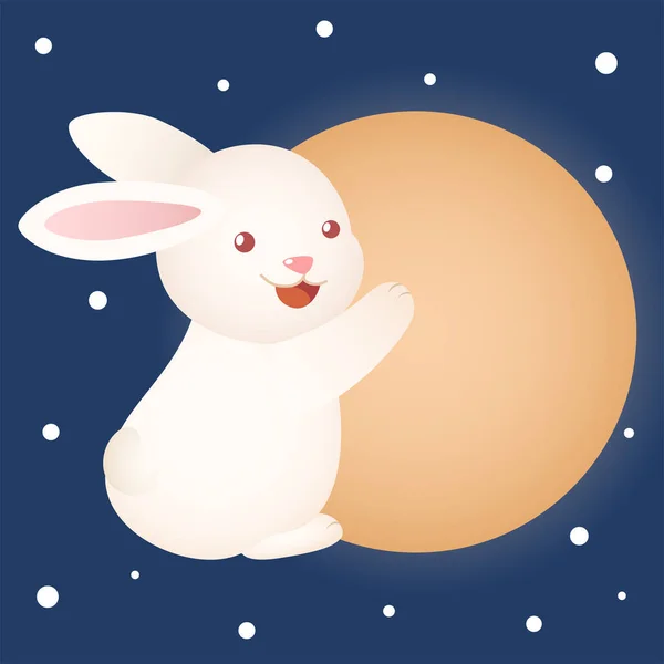 Cute Mid Autumn Festival Bunny Rabbit Hugging Big Moon — Stok Vektör