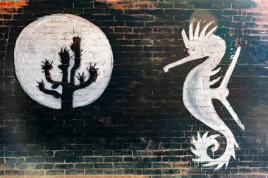 Jahangirnagar Üniversitesi, Savar, Dhaka, Bangladeş - 22 Ocak 2017 - Deniz atı ve kaktüs Beyaz Graffiti