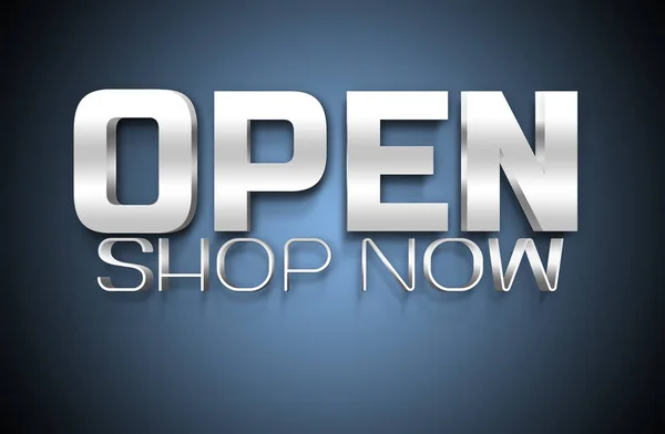 Open Shop Now Conceito Moderno Metálico Sobre Fundo Escuro — Fotografia de Stock